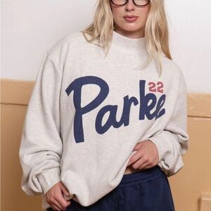 Parke Women's Cream and Blue Graphic Mockneck 22